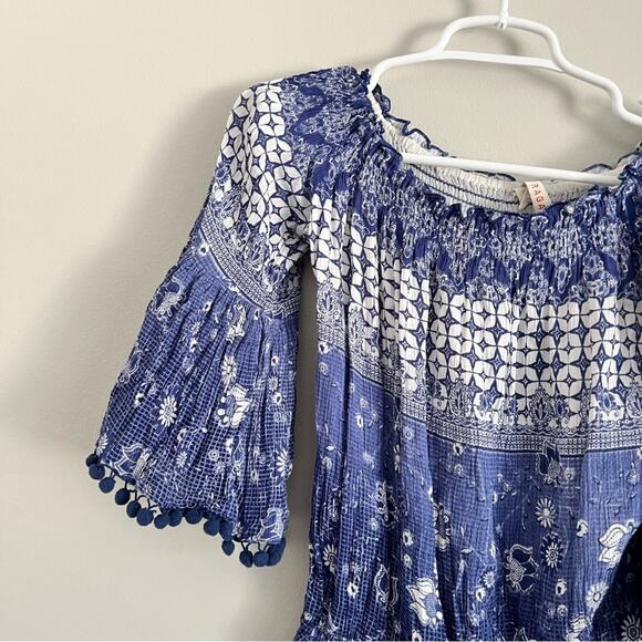 Anthropologie Raga Women’s Beachy Blue Mazo Pommed Romper Size Small - Picture 3 of 8